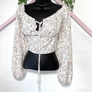 Coquette peasant Fairy blouse size large boho romantic prairie spring top flower